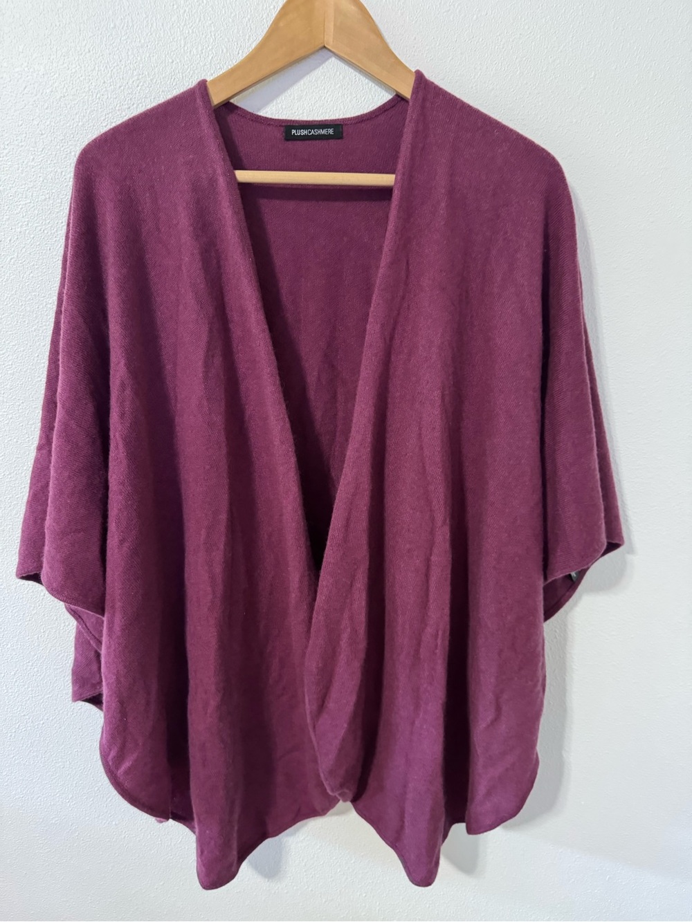 Plush Cashmere Poncho Shawl Wrap Knit Burgundy Open Side Quiet Luxury-OS